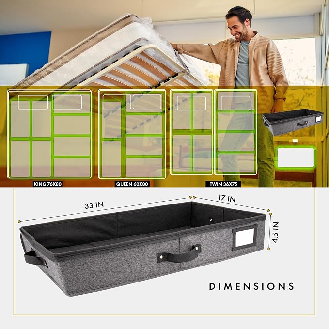 Under Bed Storage, Low Profile 2pc with Lid, Dark Gray | Slim fit for low-clearance beds & couches, Fits seasonal clothes, blankets & shoes, Bins with lids, Space-saving storage