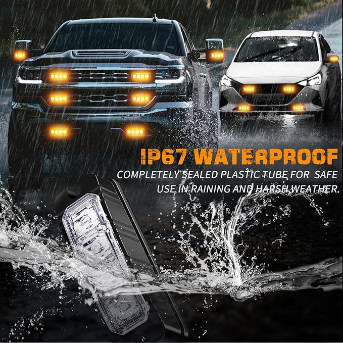 XRIDONSEN 8PCS Sync Grill Strobe Lights 32 LED Amber Strobe Lights Grille Surface Mount Emergency Flashing Warning Hazard Caution Safety Light for Tow Plow Trucks Construction Vehicles Car Wreckers