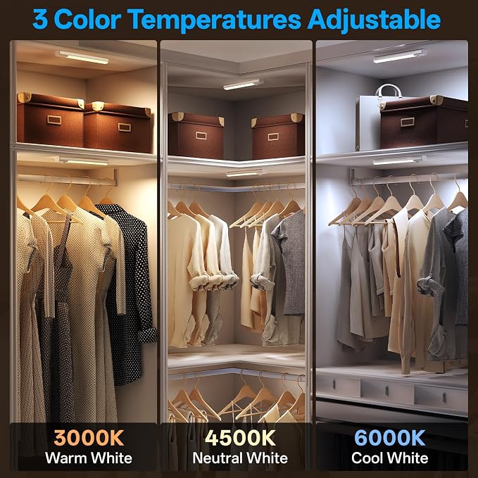 Under Cabinet Lighting with Charging Station,Battery Operated 6Pack | 8inch Motion Sensor Light Indoor,3color Dimmable Closet Light Rechargeable Wireless,Under Counter Lights for Kitchen,Stairs