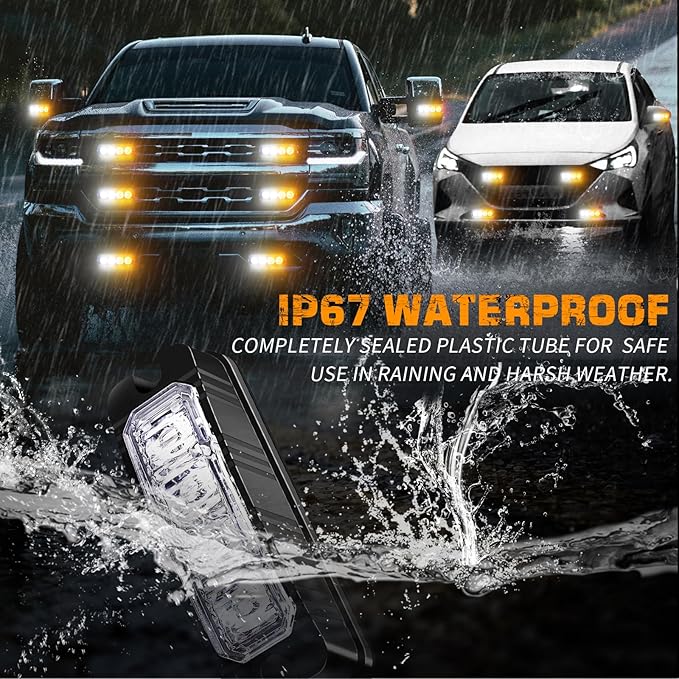 XRIDONSEN 8PCS Sync Truck Grill Lights 32 LED Strobe Lights Amber White Grille Surface Mount Emergency Flashing Warning Safety Hazard Caution Light for Tow Plow Trucks Construction Vehicles Car
