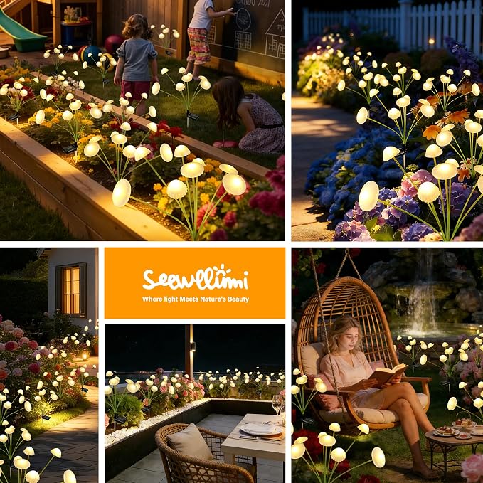 Solar Garden Lights Outdoor, 4Pack Solar Lights Garden Decor, Swaying Mushroom Lights Waterproof for Yard, Patio,Pathway Decoration,Gifts for Women,Mom(Warm White)