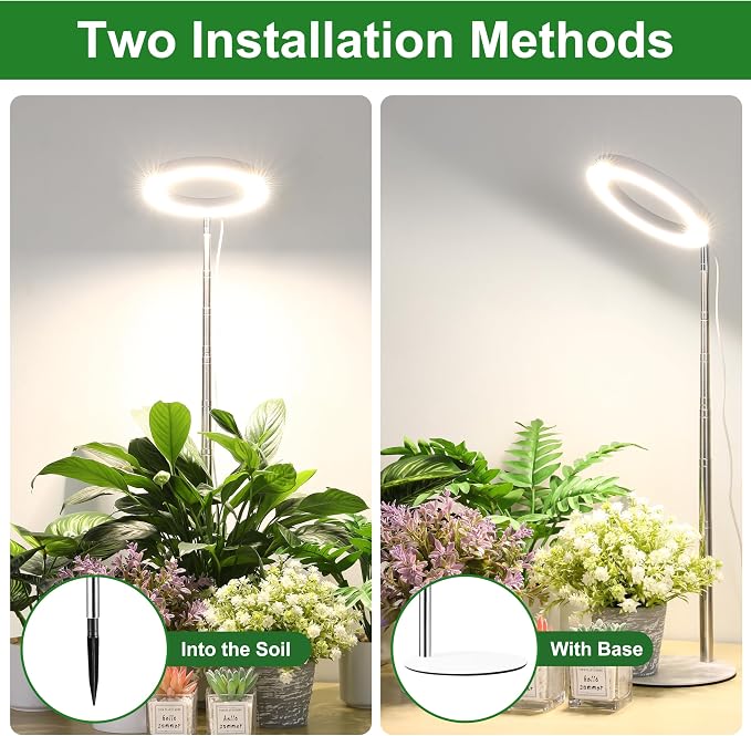 Hywyimlait 6.3" Indoor Plant Growth Lights, Full Spectrum Plant Growing Lights, 8.2"-37.4" Height Adjustable Desk Grow Lamp with Base and Ground Stake, Auto Timer 4/8/12/18H, 3 Light Modes, 10 Dimming