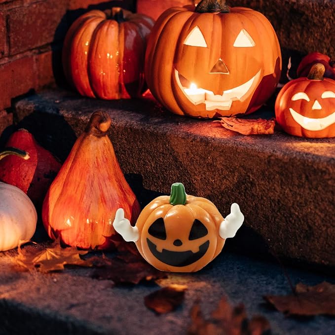 Halloween Pumpkin Figurine Funny Ghost Statue for Gift Resin Ghost Sculpture Halloween Tiered Tray Desk Ornaments Decor Spooky Middle Finger Statue for Home Decorations Supplies