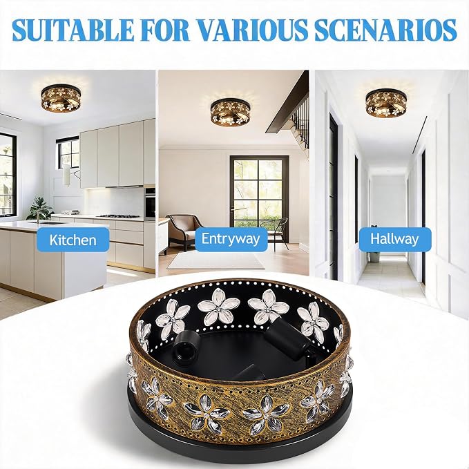 12.6 Inch Black Flush Mount Ceiling Light Fixture | 3-Light, Flower, Farmhouse, Kitchen, Dining Room, Bedroom, Living Room, Foyer, Entryway