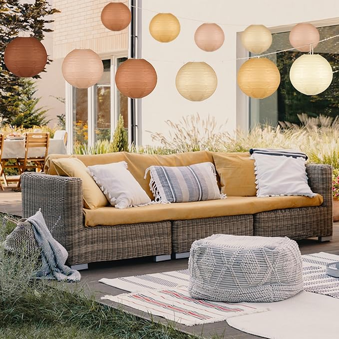 12 Pcs Boho Paper Lanterns, 10'' Brown Party Decorations, Hanging Paper Lanterns Party Decorations for Classroom Western Wedding Baby Shower Home Decor