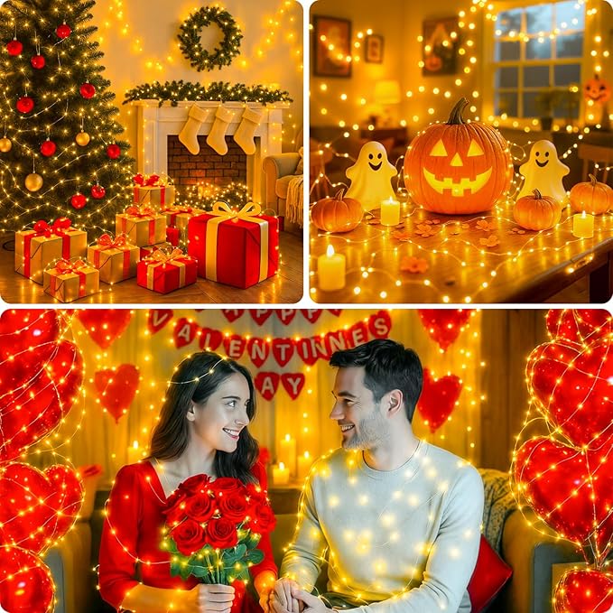 litogo 3 Pack Fairy Lights Battery Operated with Timer, 33FT 100LED USB-C Twinkle String Lights - 8 Modes Dimmable for Indoor Bedroom Centerpiece Wedding Classroom Dorm Christmas Decorations
