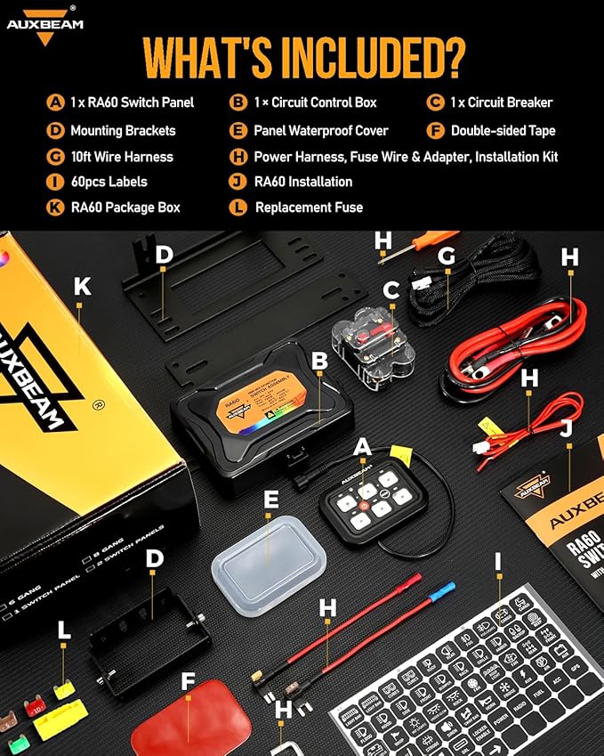 Auxbeam 6 Gang Switch Panel RA60 Toggle Momentary Pulsed RGB Dimmable Switch Panel Multifunction Switch Panel Built in Solid State Relay Marine Control Panel Waterproof for Car Boat, 3 Years Warranty