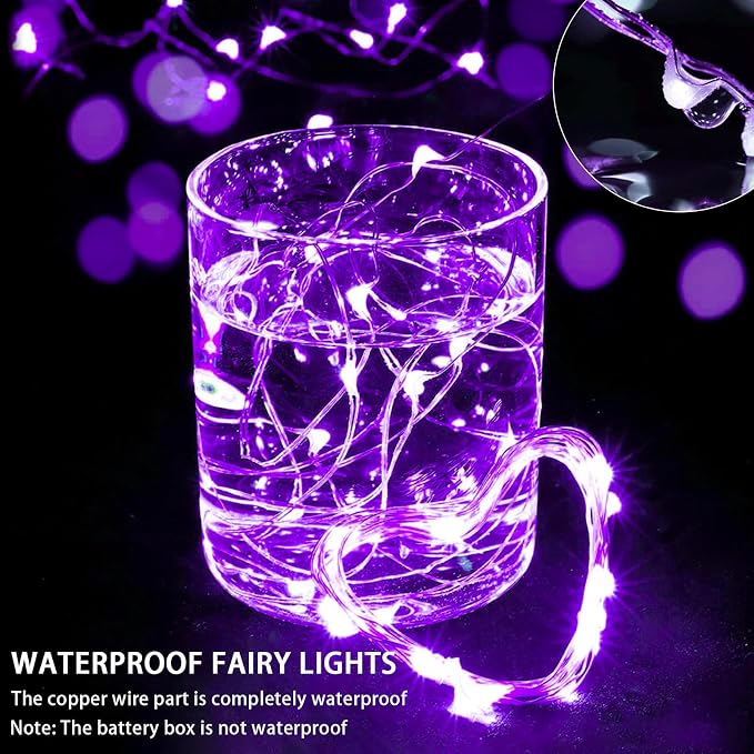 6 Pack Fairy Lights Battery Operated with Remote Timer 8 Lighting Modes,7ft 20 LED Waterproof Mini String Lights for Halloween Christmas Table Centerpieces Bedroom Decorations,Purple