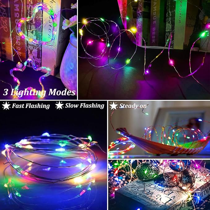 AIKEI 24 Pack LED Fairy Lights Battery Operated, String Lights Waterproof 7 Feet 20 Led Firefly Starry Lights for Wedding Party Bedroom Garden Christmas Outdoor Indoor Decoration Colorful