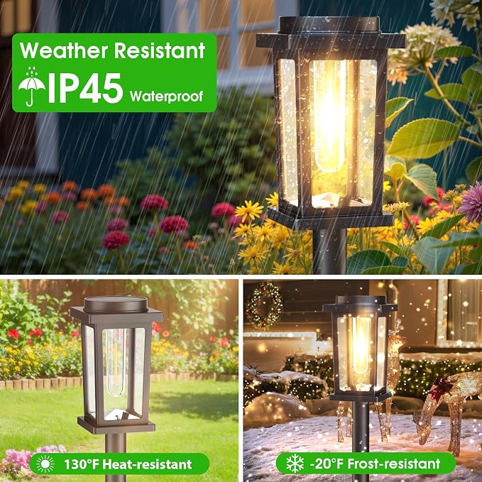Melunar Solar Pathway Lights Outdoor, 8 Pack Solar Powered Garden Lights Waterproof, Auto On/Off Outdoor Landscape Lights for Patio, Walkway, Driveway, Lawn, Pool Decor. (Warm White)