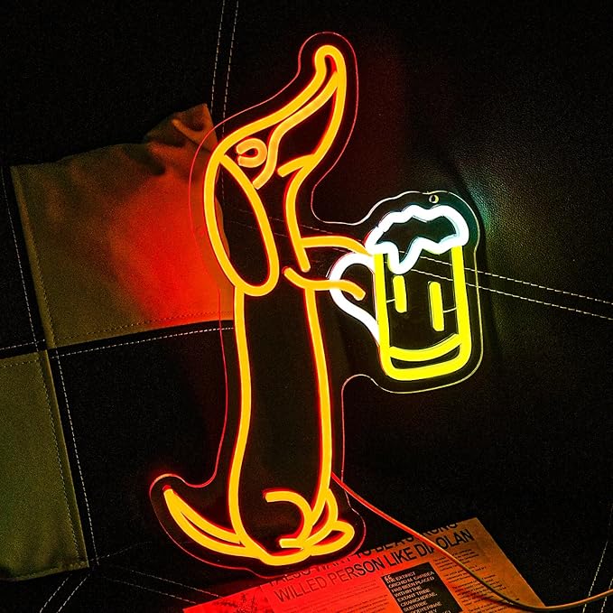 Dachshund Neon Sign for Wall Decor Dachshund Drink Beer Light up Sign for Pet Store Cute Dog Neon Lights Beer LED Neon Light for Pet Shop Bar Pub Party Decor Gift for Dog Lover(16.9''*11.4'')