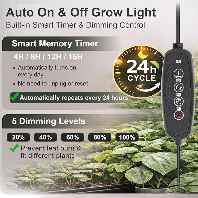 LBW Floor Grow Light with Stand for Large & Tall Indoor Plants, Full Spectrum Floor Plant Light, Auto On/Off Timer 6/8/12/16H, 5-Level Dimmable, Adjustable Height up to 68''