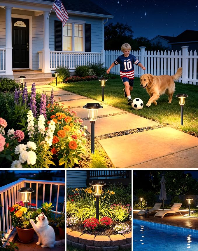 2026 New Solar Pathway Lights, 4 Pack Solar Lights Outdoor, Waterproof IP65, Upgraded Bright LED, Auto On/Off, Modern Garden Lights, Solar Powered Light for Yard, Lawn, Walkway, Driveway, Patio Decor