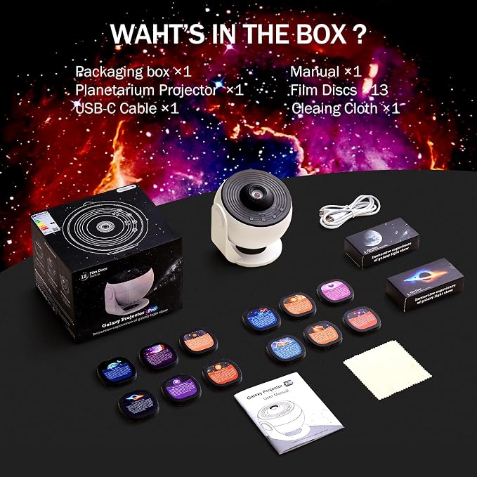 Galaxy Star Projector for Bedroom Ceiling Wall, HD Image Nebula Light with 13 Slide Discs, 360° Rotation Adjustable Knob, Planetarium Lamp for Kids, 1/2H Timer Easy 3-Button Control