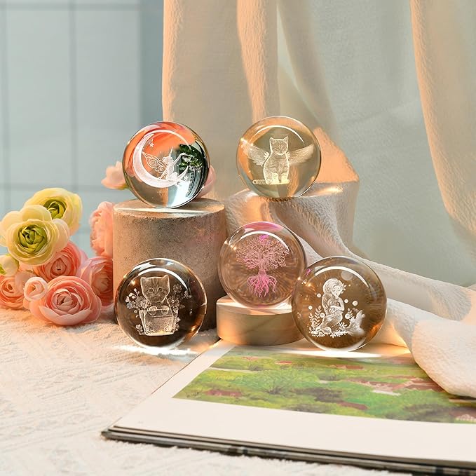 IFOLAINA Moon Fairy Crystal Ball - 3D Laser Engraved Glass Night Light, Decorative Globe, Crystal Moon Sphere - Gifts for Girls, Her, Fairy Lovers