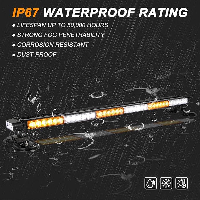 ASPL 38.5" 78 LED Strobe Light Bar Double Side Flashing High Intensity Emergency Warning Flash Strobe Light with Magnetic Base for Safety Construction Vehicles Tow Trucks Pickup (Amber/White)