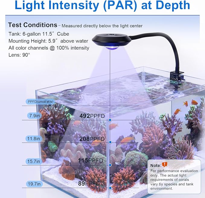 hygger Saltwater Aquarium Light - 35W Dimmable Full Spectrum with 3 Light Modes & Timer, 24/7 Auto Cycle for Refugium, Soft Corals, LPS Marine Tanks, Flexible Gooseneck Mount with Clip