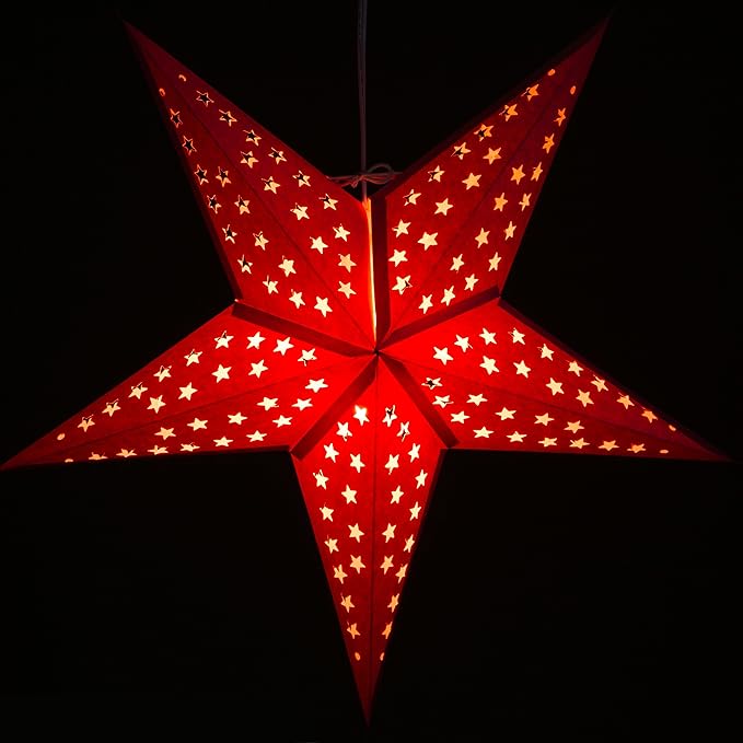 Solid Pink Paper Star Lantern with 12 Foot Power Cord Included