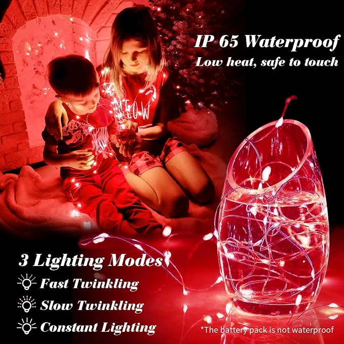 ZGWJ 8 Pack Red Fairy Lights, Mini String Lights | Battery Operated 7 FT 20 LED Waterproof 3 Modes for DIY, Parties, Wedding, Halloween, Christmas Decoration