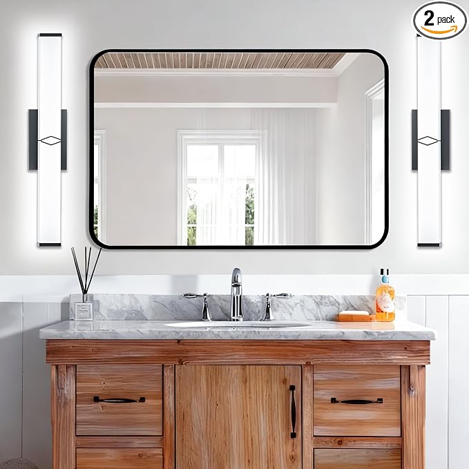 32 Inch Bathroom Vanity Light 3200LM, 5700K Daylight White Modern Bathroom Light Dimmable, AC 120V 36W Matte Black LED Vanity Lighting Fixtures Wall Sconce ETL Certified, 2Pack
