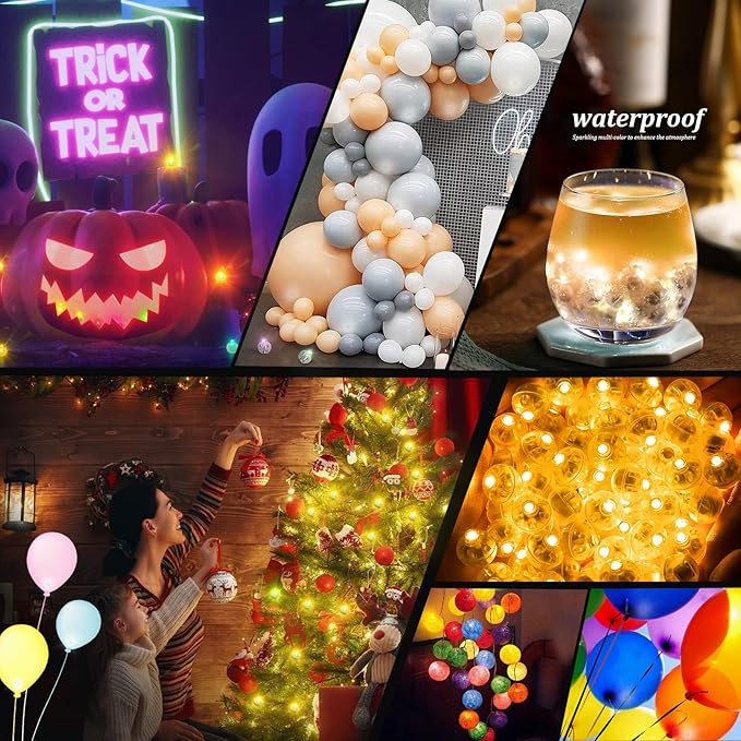 Aogist 100 PCS Orange Balloon Light with Loop for Hanging, Mini Ball Lamp Round Tiny Led Light for Paper Lanterns Balloons Vases Cups Birthday Party Event Wedding Halloween Christmas Decoration