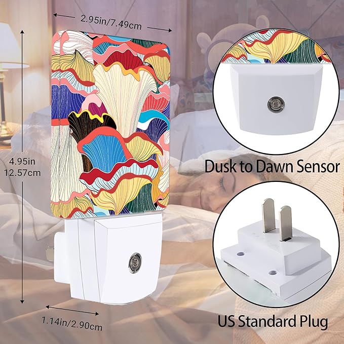 Colorful Mushrooms Night Light, Dusk to Dawn Smart Sensor Nightlight for Bedroom Bathroom Kitchen Hallway Stairs Hallway, Plug-in, Energy Efficient Decor Desk Lamp Gifts