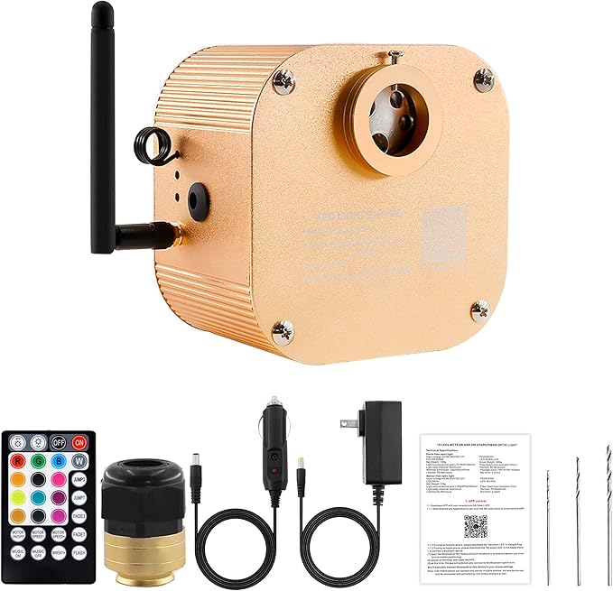 16W Twinkle Fiber Optic Light Box, Bluetooth App/RF Remote Control for Starlight Headliner, Car Plug & Power Adapter, PG Connector & 3 Drill Bits