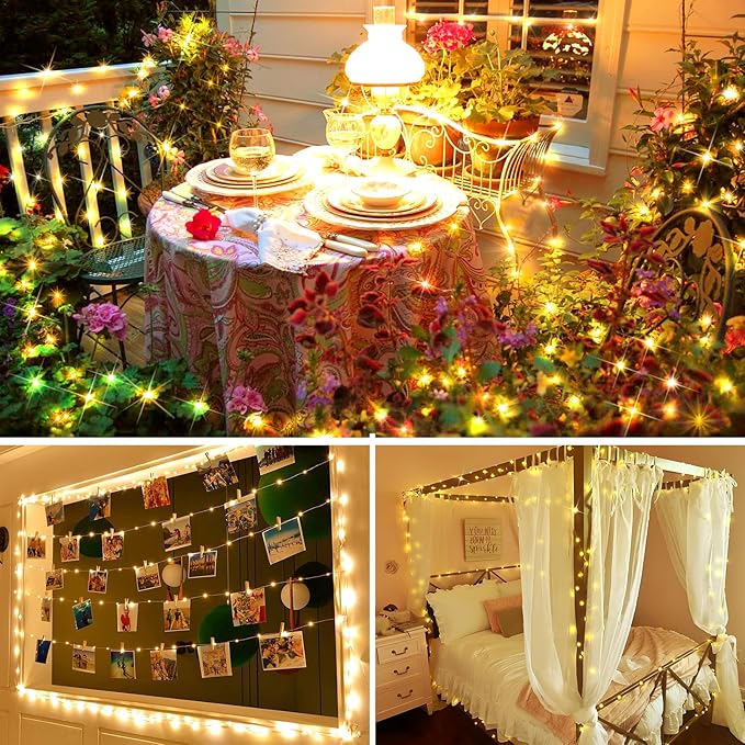 KNONEW 400FT 1200LED Outdoor Fairy Lights Plug in Warm White Xmas Decor | Timer, Memory, Dimmable, Remote, Waterproof, Copper Wire, Flexible, for Garden, Wedding, Party, Indoor/Outdoor, Christmas