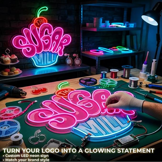 Wakklia Custom Logo Neon Sign, UV Printed Store Neon Sign Customizable Large, Custom LED Logo Sign, Images Print Customized for Store Office Business Beauty Salon Shop Clubs Bands