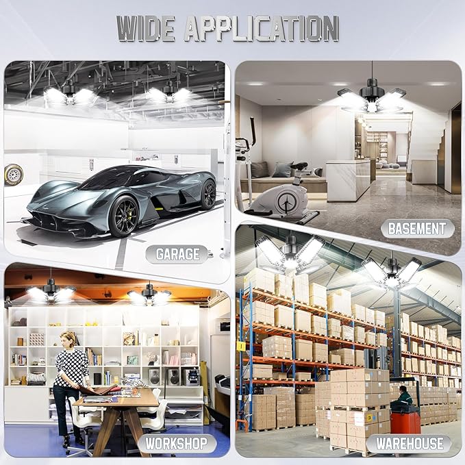 Garage Light 1 Pack 120W, 12000LM LED Lights for Garage with 4+1 Deformable Panels 6500K Screw in LED Shop Lighting for Workshop, Basement Support E26/E27