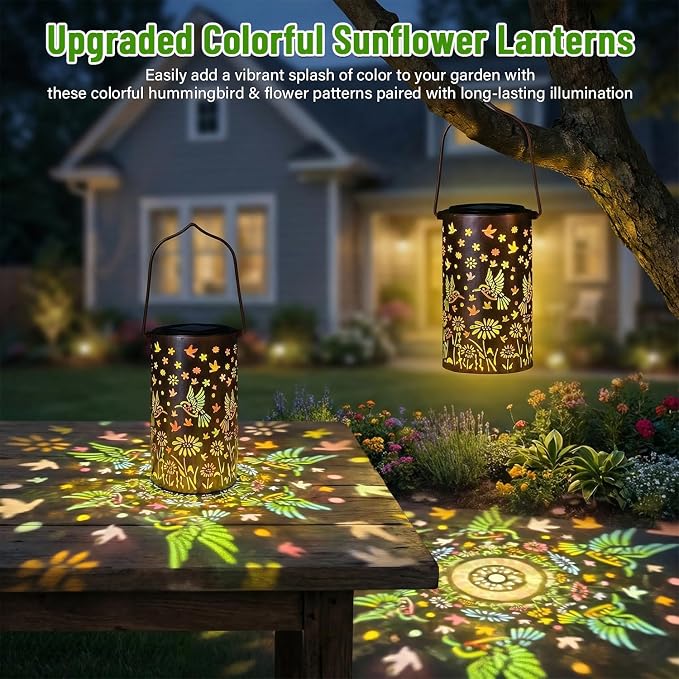 Hummingbird Mmulticolor Solar Lanterns for Outdoor Indoor, Colorful Garden Decor Gifts for Women Mom Grandma Hanging Solar Lights Metal Solar Decoration Outside for Yard, Patio, Backyard, Porch