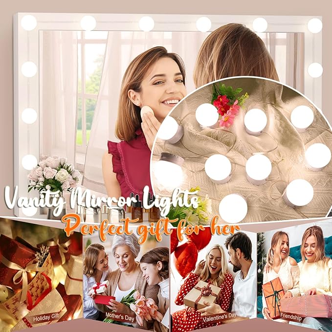 LED Vanity Lights - Adjustable Color Temp & Brightness,14 Dimmable Bulbs for Dressing Mirror Lighting