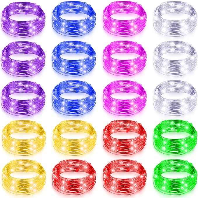 20 Pack LED Fairy Lights Colored Battery Operated String 3 Speed Modes 7 ft 20 LED Starry Wedding Decoration Waterproof Wire Twinkle Light for DIY Jar Bedroom Party Supplies (Colorful Color)
