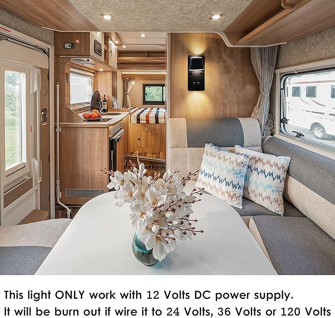 12V RV LED Bedside Reading Light with Night Light Version and Independent Switch, 350° Rotatable RV Vanity Wall Sconce, 12Volt RV Interior Lights for RV Camper Trailer Motorhome