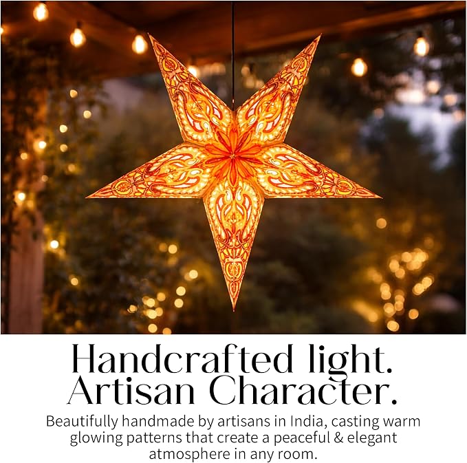 Paper Starlight 24 Inch - Handcrafted Hanging Star Lantern with 100% Recycled Paper - Large Star Lamp with 12-Foot UL Approved Light Cord Included - Fair Trade Artisan Decor - Lion | Handcrafted Hanging Star Lantern, 100% Recycled Material with12-Foot ...