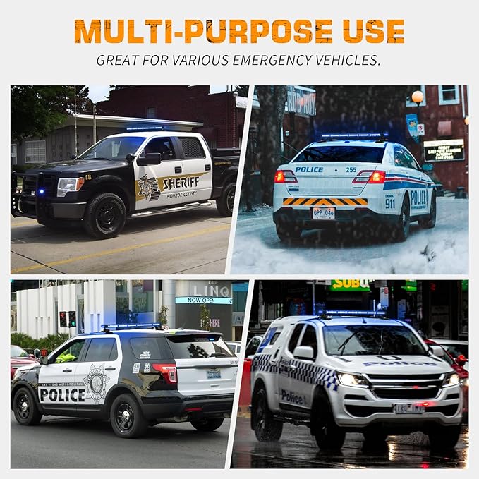 XRIDONSEN 28.4" 80 LED Roof Top Emergency Strobe Light Bar Blue Firefighter Police Lights Warning Flashing Safety Beacon Double Side First Responder Lights Magnetic Mount for Vehicles POV Fire Trucks