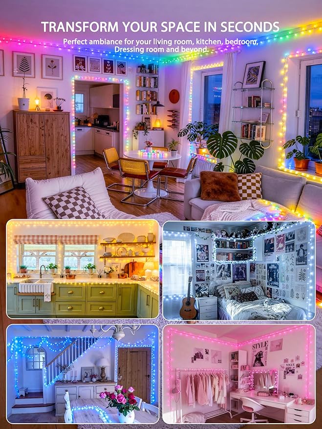 JMEXSUSS 400 LED RGB String Lights Indoor for Bedroom Plug in | Color Changing Christmas Lights Outdoor Clear Wire, Remote, Decorative Lights for Tree Room Party Halloween Decorations