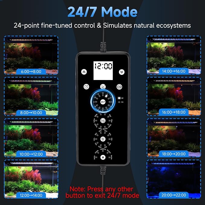 fishkeeper 24/7 Led Aquarium Light with Auto Time Sync, 48-55 Inch | Full Spectrum Aquarium Light with Auto On Off Timer, DIY 5 Weather Mode, 10 Colors, 10 Brightness for Plants, Memory Function