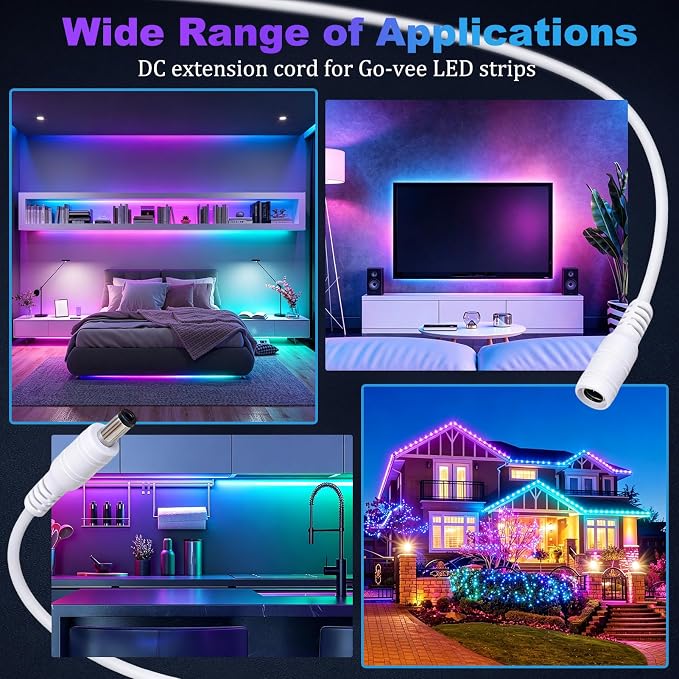 2Pack 16.4FT DC Power Extension Cable for Govee LED Strip Lights,Home Decor | Compatible for Govee Smart LED Lights ‎H617A H618F H6168 H6169 H61E5 H61B8 H61B5 for Bedroom,Lving Room,College Dorm Room