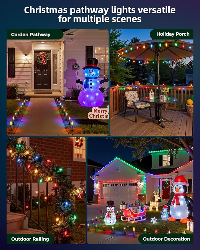 Christmas Pathway Lights Outdoor, 102.8 Ft Driveway Christmas Lights with 80 Multicolor Bulbs and Stakes, Connectable Outdoor Decorations Yard Walkway Sidewalk Holiday, Multicolor