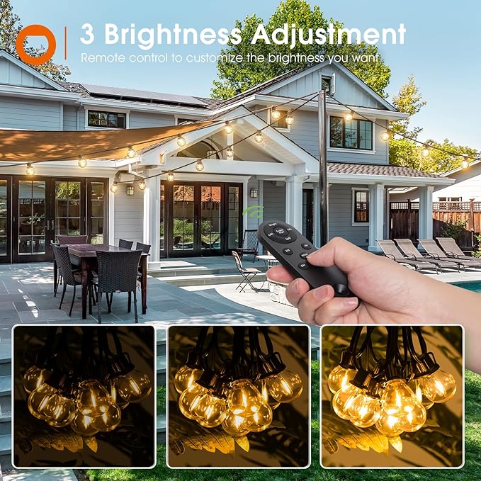 addlon 106FT(100+6) Solar String Lights with Remote, 54 Shatterproof G40 Bulbs, Commercial Grade Solar Powered Outdoor Light, Dimmable Waterproof Solar Lighting Outdoor for Garden Backyard Party Decor