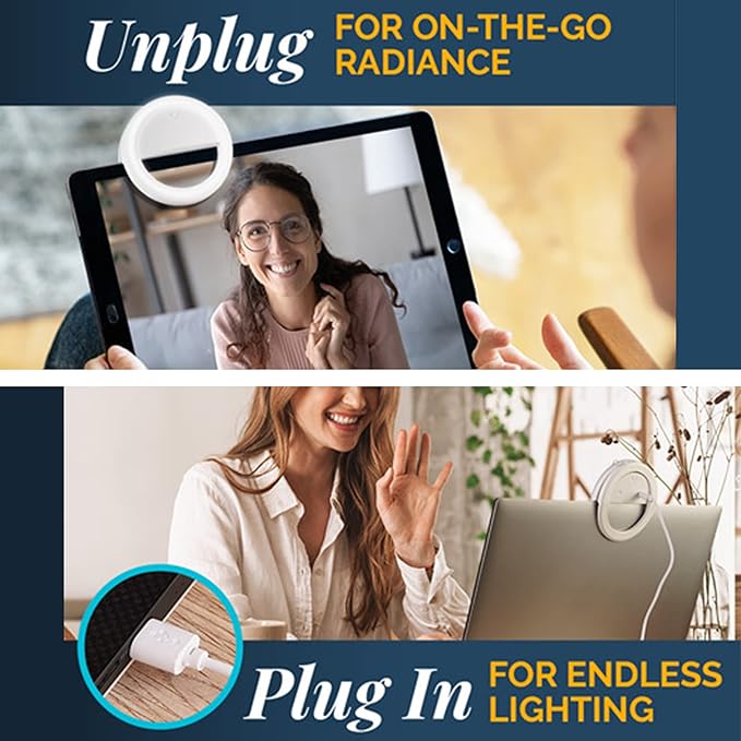 GearLight Selfie Ring Light for Computer or Phone - iPhone Compatible LED Lighting for Laptop Webcam, Video Recording - Rechargeable Circle Clip - Cute Stuff & Room Decor - White - 3.5 inch