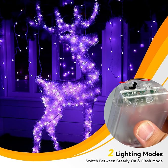 LitHome 4 Pack Purple Fairy Lights Battery Operated, Each 20 FT 60 LED | Halloween Twinkle Lights Battery Operated 2 Modes, Waterproof Fairy String Light for Party Wreath Garland Table Decor