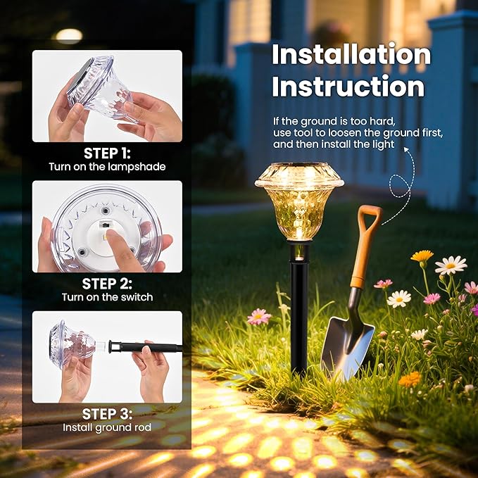Solar Pathway Lights, Acrylic Garden Lights Outdoor Decor 8 Pack | Solar Lights Outdoor Waterproof IP65, Landscape Lighting, Garden Decorations for Walkway, Driveway, Yard, Lawn (Warm White)