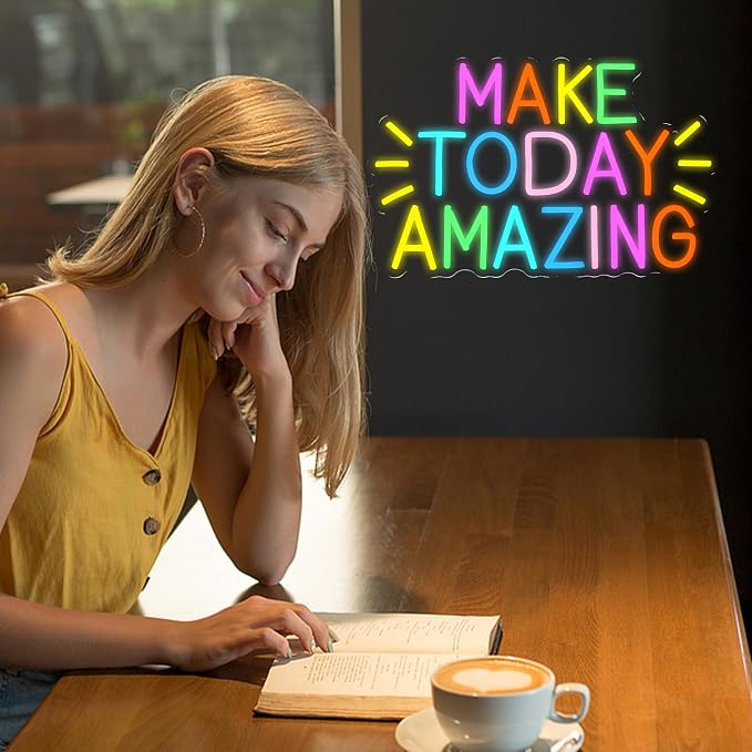 LISIGNVE Make Today Amazing Neon Sign Positive and Upward Quote Neon Light Sign for Wall Decor Rainbow Color Led Light Up Sign for Home Cafe Party Wedding Birthday School