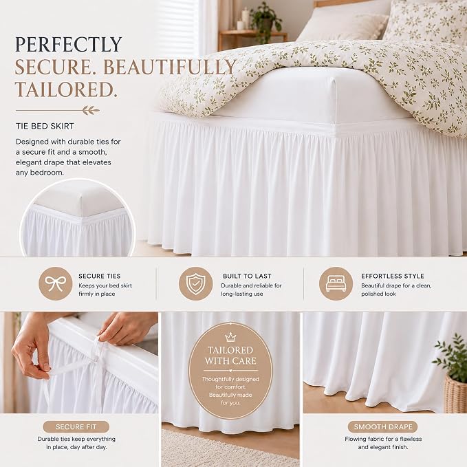 Cottingon Dorm Bed Skirt Twin XL 46" with Split Corners, 100% Microfiber Soft and Stylish, College Room Essential, Extra Long Dust Ruffle for Extended Beds, White