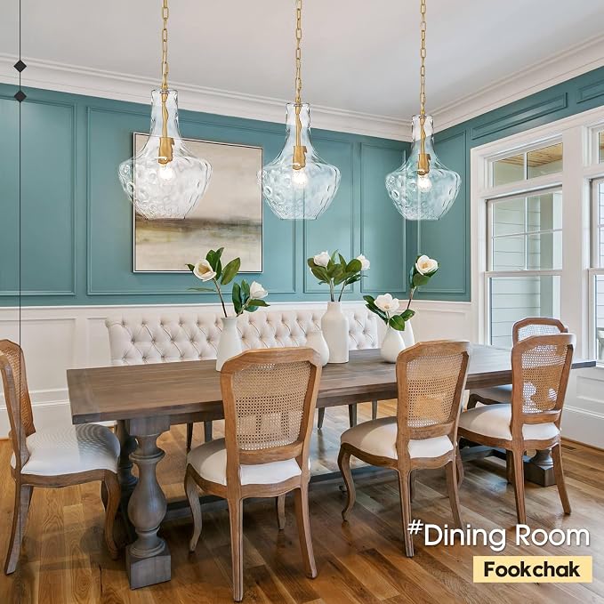 Hammered Glass Pendant Light Gold Kitchen Island Light Large Glass Pendant Lights Over Sink Brass Hand-Blown Glass Hanging Light for Kitchen Dining Room Hallway Entrance