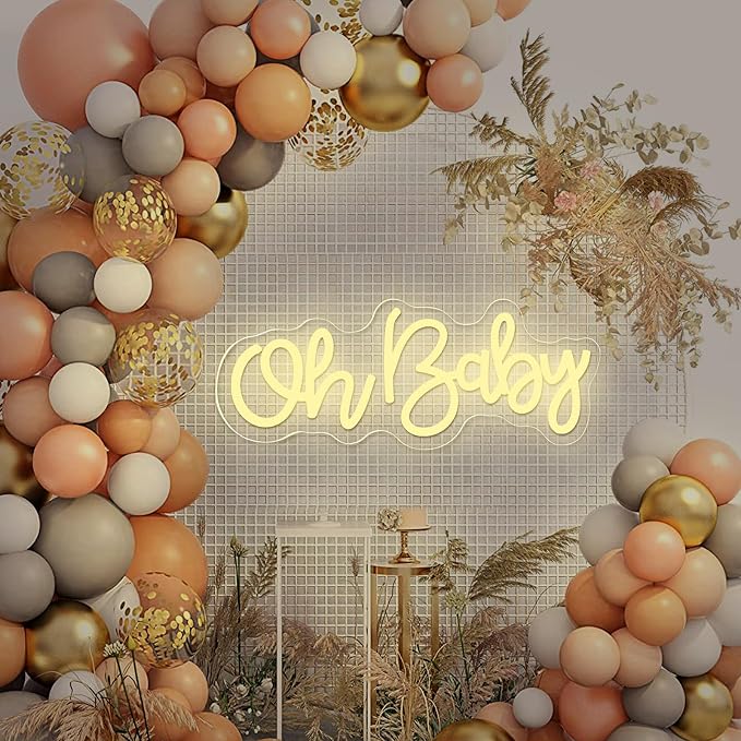 Oh Baby Neon Sign for Wall Decor, USB Powered Light Up Sign for Baby Shower | Warm White Backdrop for Gender Reveal, Birthday Party, Wedding Decorations, 16" x 7"