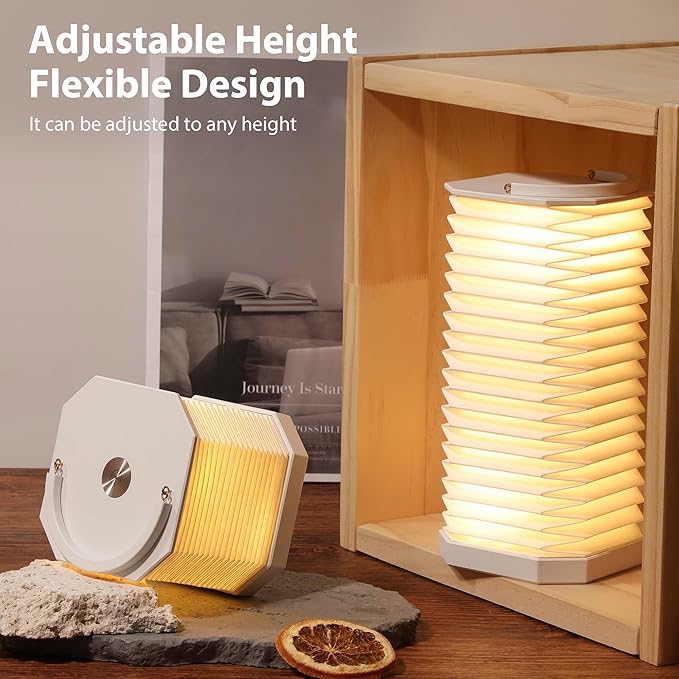 Portable Paper Lamp,White Accordion Desk Lamp,Japanese Lanterns lamp for Home Decoration and Gift,Dimmable Bedside Lamp,1200mAh USB Powered Night Light for Bedroom,Office,Reading （White