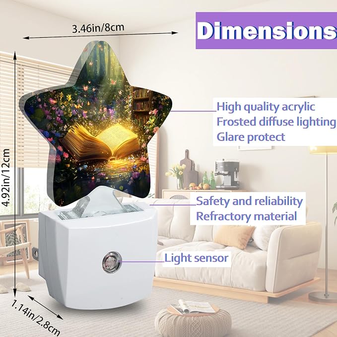 Energy Efficient Nightlights Plug In Wall, Forest Book Night Light for Kids Bedroom Decorative, Garden Wildflower Butterlies Dusk-To-Dawn Sensor Sleep Friendly Lamp for Nursery Bathroom Basement